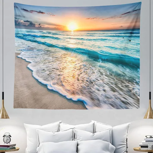Miniatura 9 de IcosaMro Tapiz de playa para colgar en la pared, océano puesta de sol mar, playa, paisaje, naturaleza, decoración de pared bohemia para dormitorio