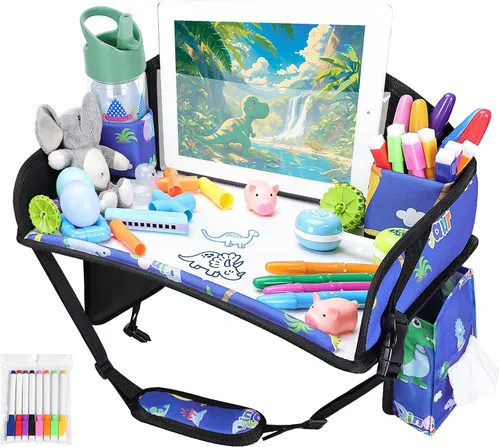 Miniatura 10 de 2 piezas Bandeja de viaje para niños, bandeja para asiento de coche para niños Viaje, Esenciales de viaje en carretera para niños con kit de dibujo