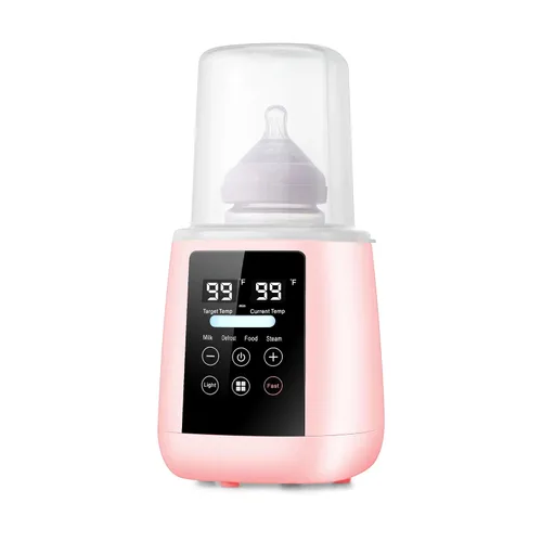 Calentador de biberones, calentador de leche 3 en 1, descongela, descongela, pantalla LED, luz nocturna, esterilizador de vapor, temperatura Rosa