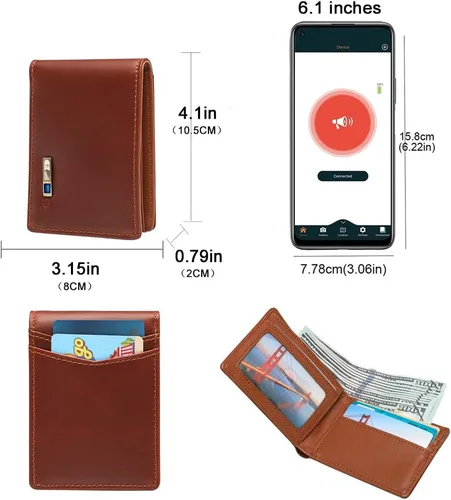 Miniatura 6 de Cartera rastreable para hombres Anti-perdida Cartera para hombre GPS Tracker & Finder tarjeta de crédito (marrón) Regalo de Navidad