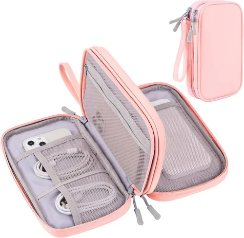 Organizador de viaje electrónico, bolsa de accesorios tecnológicos para cables/cargador y cables (rosa, PU-M)