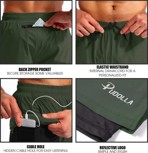 Miniatura 5 de Pudolla Mens 2 in 1 Running Shorts 7" Quick Dry Gym Athletic Workout Shorts for Men with Phone Pockets