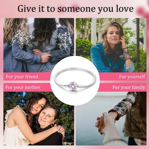 Miniatura 6 de Parmuz Charm Bracelet 925 Sterling Silver Heart Clasp Snake Chain Bracelet Jewelry Fit Charm Birthday Gift for Women Girls