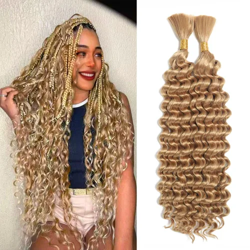 Miniatura 7 de Cabello bohemio para trenzar de 18 pulgadas, 2 paquetes de cabello ondulado profundo a granel para trenzas bohemias, sin trama, extensiones