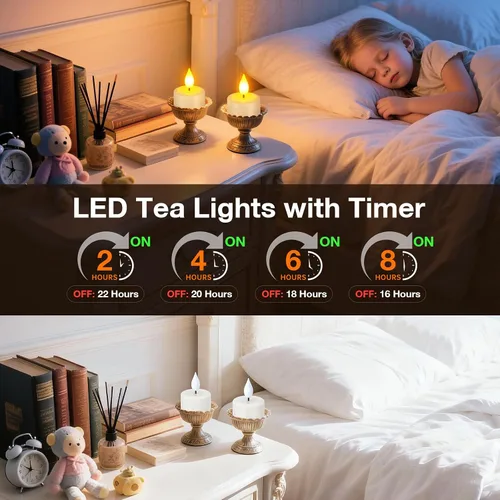 Miniatura 5 de PChero Paquete de 6 velas recargables sin llama con temporizador remoto, velas de té que funcionan con pilas, velas LED parpadeantes para el hogar