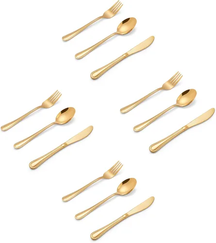 Miniatura 16 de LIANYU Juego de cubiertos para niños de 12 piezas, de acero inoxidable, para 4 personas, incluye cuchillos, tenedores, cucharas, acabado espejo