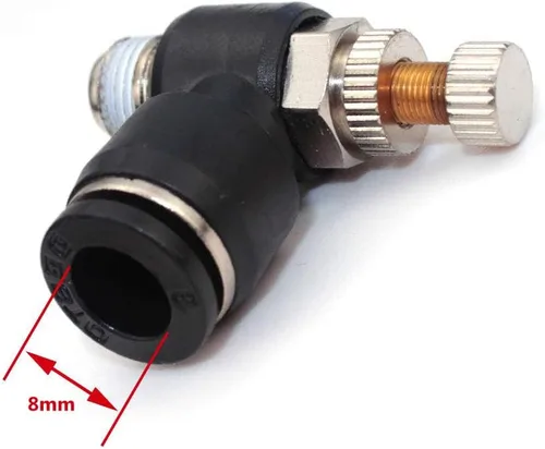 Miniatura 2 de Válvula de control de flujo de aire neumática Beduan con conexión por empuje, tubo OD de 8mm x rosca macho de 1/4", adaptador de válvula de cambio