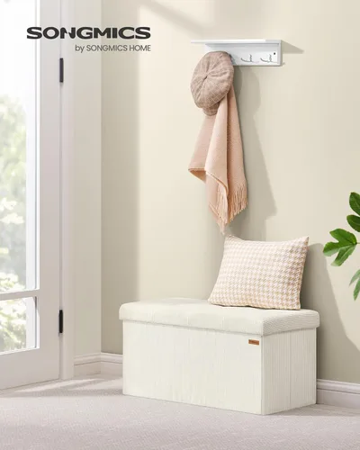 Miniatura 3 de SONGMICS Mazie Collection - Banco otomano de almacenamiento, reposapiés plegable, 15 x 30 x 15 pulgadas, banco de extremo de cama, baúl de Blanco