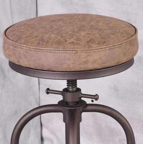 Miniatura 5 de Taburete de bar industrial, de 26 a 32 pulgadas, ajustable, giratorio, de piel sintética, taburete de bar con reposapiés, para cocina, comedor, pub