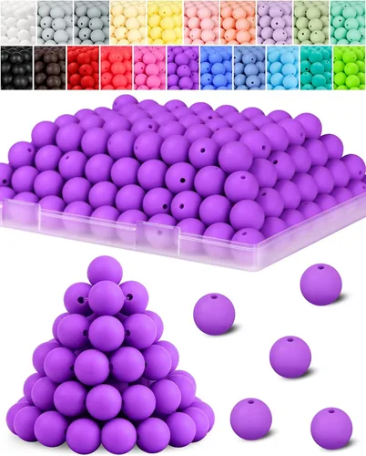 Miniatura 11 de 120 cuentas de silicona de FIVEIZERO para hacer llaveros, cuentas focales redondas de goma de silicona turquesa de 0.59 pulgadas a granel
