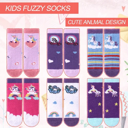 Miniatura 7 de DYW 6 pares de calcetines antideslizantes para niños y niñas y niños pequeños, con agarre antideslizante de animales, acogedores y esponjosos