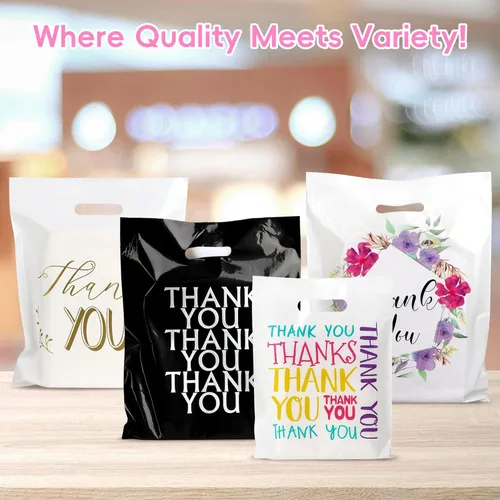 Miniatura 9 de Bolsas de regalo de agradecimiento de plástico floral a granel, bolsas de compras al por menor de 12 x 15 pulgadas con asas troqueladas, paquete