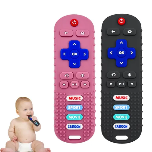Miniatura 10 de Paquete de 2 mordedores con forma de control remoto para bebé, juguete para bebés, control remoto de TV, juguetes de dentición con control remoto