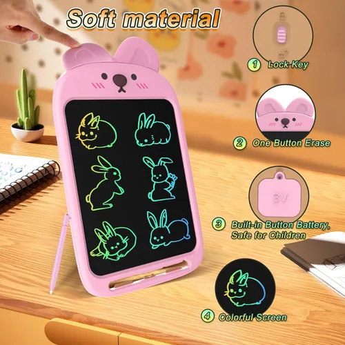 Miniatura 7 de Tableta de escritura LCD de 10 pulgadas, juguete de tablero de garabatos borrable, lindo bloc de dibujo de conejo para niños de 2 a 6 años, regalo