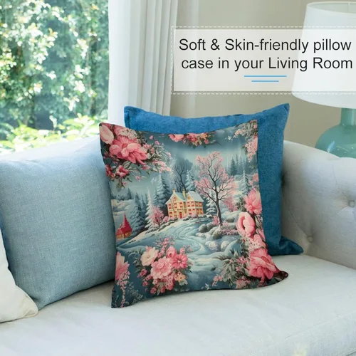 Miniatura 7 de Funda de cojín decorativa para sofá de 22 x 22 pulgadas, diseño de villancicos de Navidad, para sala de estar feliz invierno, para sofá Patrón 4