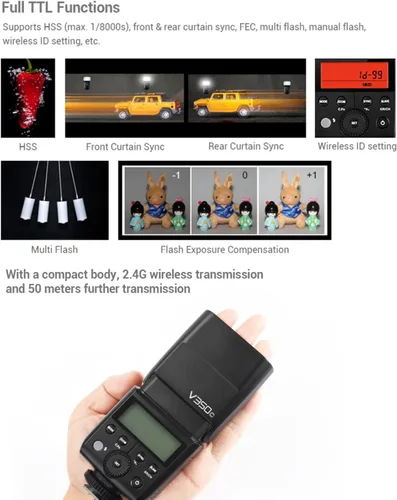 Miniatura 4 de Godox Flash V350C para Canon 1/8000s HSS 2.4G GN36 500 Full Power Flashs 0.1s-1.7s Tiempo de reciclaje TTL Speedlight para Canon 6D 80D 77D 70D 60D