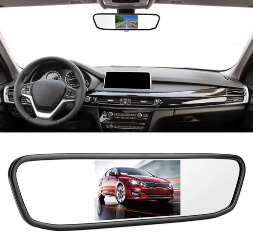 Miniatura 2 de aqxreight Cámara de respaldo de espejo retrovisor, 4.3 pulgadas coche HD espejo retrovisor Monitor 8LED visión nocturna cámara de marcha atrás