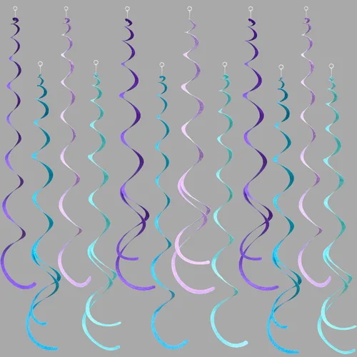 Miniatura 10 de 36 piezas de decoraciones de remolino colgante azul ombre, azul real blanco de fieltro, serpentina en espiral, guirnalda de techo para cumpleaños