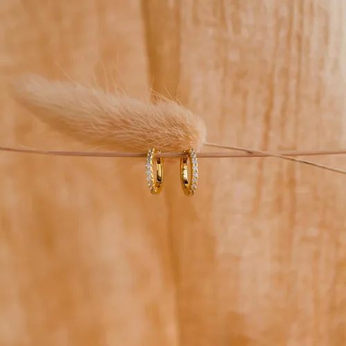 Miniatura 5 de Kainier Aretes de aro chapados en oro de 18 quilates con circonita cúbica, aretes de cartílago, hipoalergénicos para mujeres y niñas, color rosaoro