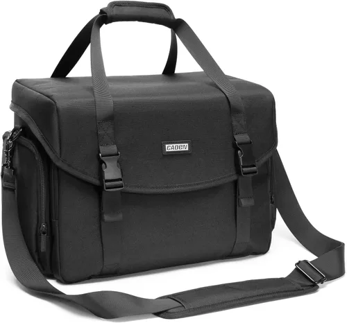 CADeN Bolsa de hombro para cámara con soporte para trípode compatible con Nikon, Canon, Sony, cámaras DSLR SLR sin espejo impermeable (negro, grande)