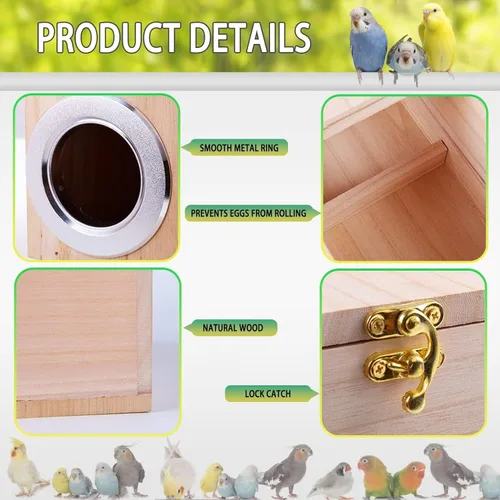 Miniatura 3 de kathson Caja nido de periquitos, casa de anidación de periquitos, cría de cacatúas, loros, caja de apareamiento para pájaros tortolitos pequeños
