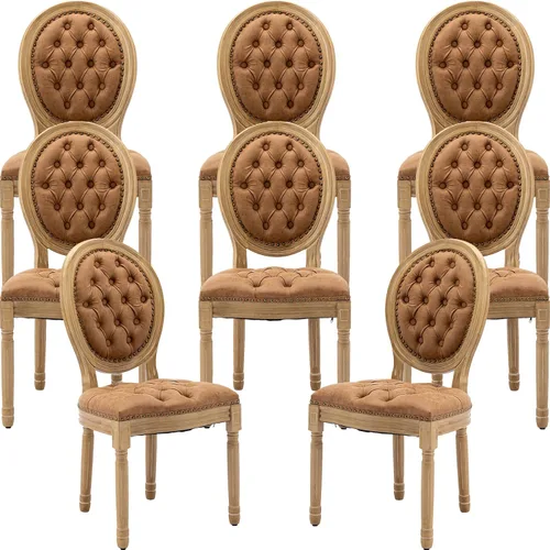 Miniatura 42 de Juego de 2 sillas de comedor de campo francés, sillas de comedor de madera de granja beige, silla de comedor con respaldo tejido con cojín tapizado