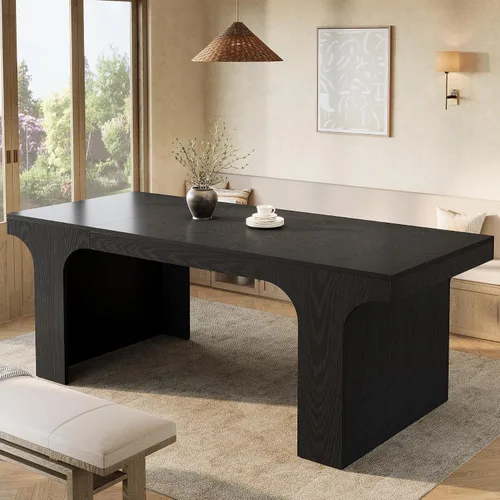 Miniatura 8 de Tribesigns Mesa de comedor de granja de 71 pulgadas para 6-8, mesa de cocina larga y moderna de madera con diseño arqueado, muebles de comedor