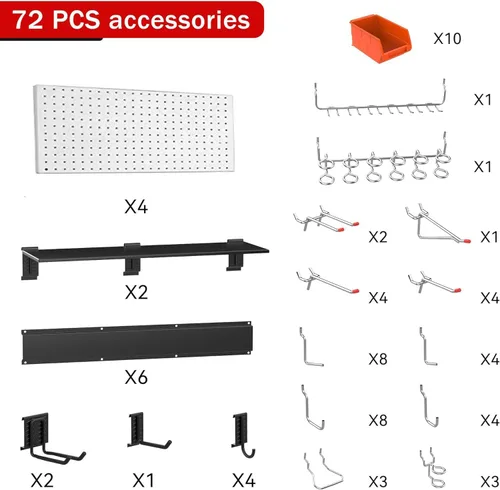 Miniatura 2 de Organizador de pared perforado Ultrawall, tablero de clavijas de 48 X 36 pulgadas para almacenamiento de garaje con ganchos, contenedores de Gris