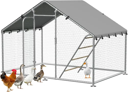 Miniatura 17 de Gallinero grande de metal con cubierta impermeable y resistente a los rayos UV, jaula de gallinas para exteriores, conejo, pato, gallinero para uso