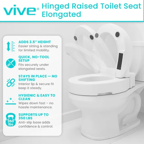 Vive Asiento de inodoro elevado (alargado, añade 3.5 pulgadas) – Elevador y extensor de asiento de inodoro elevado para personas mayores y