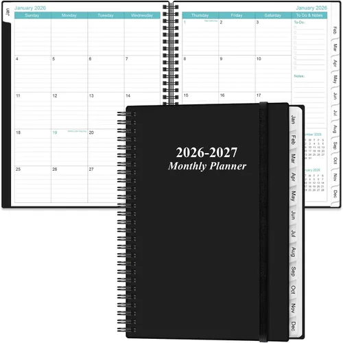 Miniatura 11 de Agenda mensual 2026-2027, enero 2026 a junio 2027, dos páginas por mes, calendario mensual de 18 con pestañas, bolsillo interior, 6.4 x 8.5 Negro