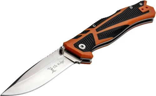 Miniatura 4 de Elk Ridge Outdoors - Cuchillo plegable manual - Trek, hoja de punta de gota de satén de borde fino, mango TPR naranja y negro, bloqueo trasero, clip