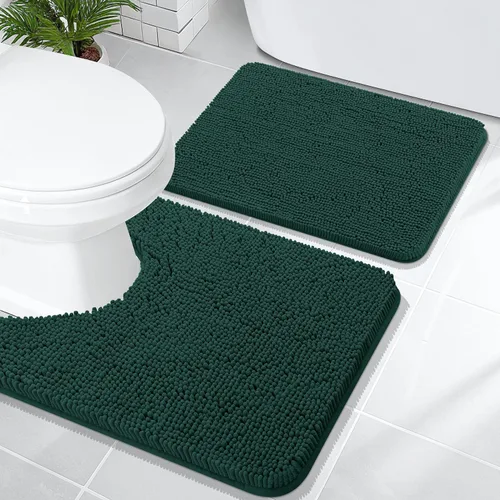 Miniatura 136 de OLANLY Juego de alfombras de baño de 2 piezas, alfombras de baño de chenilla suave y absorbente y alfombra de contorno en forma de U para inodoro