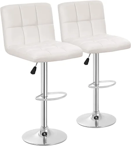 Miniatura 10 de BestOffice Juego de 2 taburetes de bar ajustables de piel sintética, taburetes de mostrador modernos con respaldo y reposapiés, taburetes de bar