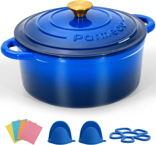 Miniatura 8 de Parmedu Horno holandés de hierro fundido esmaltado de 5.5 cuartos de galón para hornear pan de masa madre, fácil limpieza, versátil para guisar