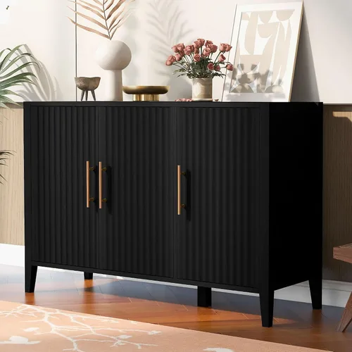 Miniatura 20 de VilroCaz Aparador de armario de almacenamiento curvado con 2 puertas y 2 cajones, mesa consola de entrada de madera de 55 pulgadas con puerta
