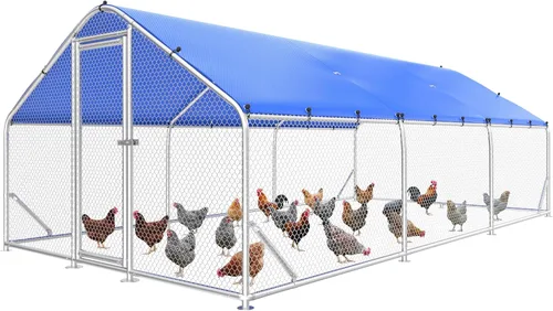 Miniatura 9 de Sino Luban Gallinero grande de metal para 10 pollos/patos, corridos de pollo para patio con cubierta impermeable, recinto de pollo al aire libre