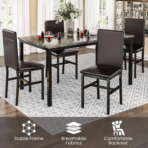 Miniatura 4 de Conjunto de mesa de comedor Lamerge para 4, mesa de mármol sintético y 4 sillas de cuero PU, mesa y sillas de cocina para 4, conjuntos modernos