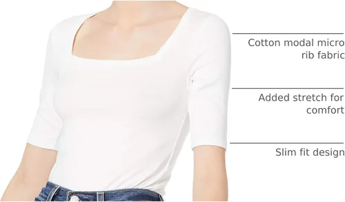 Miniatura 40 de Amazon Essentials - Camiseta de manga corta y cuello cuadrado para mujer