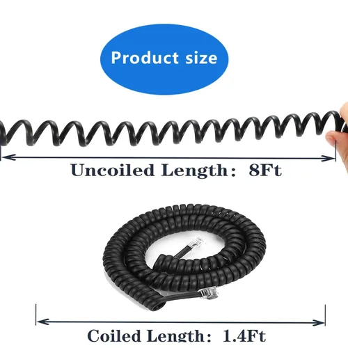 Miniatura 2 de Vthahaby Paquete de 2 cables de teléfono para línea fija, longitud máxima estirada de 8 pies (sin enrollar)/1.4 pies (enrollado), cable RJ9 4P4C