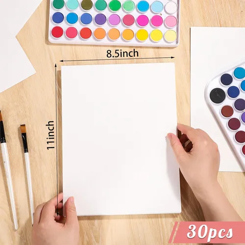 Miniatura 2 de 30 hojas de papel de acuarela de 8.5 x 11, 140 lb/300 GSM, papel de acuarela de prensa en frío, papel de algodón a granel para niños, estudiantes