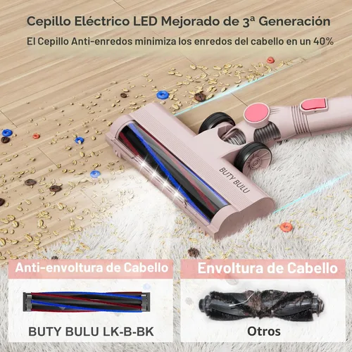 Miniatura 3 de BUTY BULU - Aspiradora inalámbrica de mano, batería recargable ligera de 30 kPa, cepillo eléctrico rosa pequeño, tiempo de funcionamiento de 40