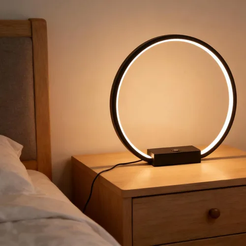 Miniatura 4 de Lámpara de mesa LED circular con control táctil, regulable de 3 vías, lámpara de mesita de noche con puerto USB, lámparas de mesa modernas, 12 W
