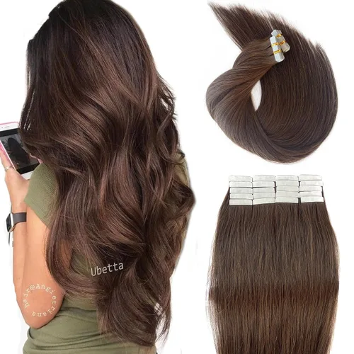 Miniatura 13 de Extensiones de cabello humano real con cinta, 20 piezas de cabello Remy invisible de doble cara, extensiones de cabello Remy con cinta adhesiva