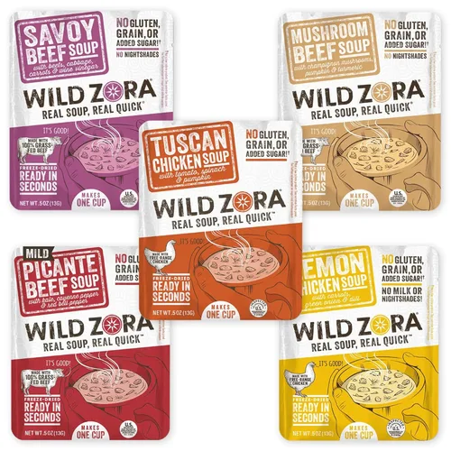 Miniatura 6 de Wild Zora Sopas instantáneas aptas para dieta cetogénica Savoy Beef paquete de 8 caldos hechos con carne 100% alimentada con pasto y verduras, sin
