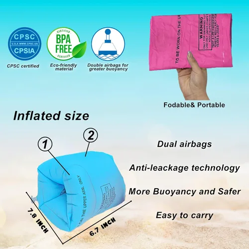 Miniatura 6 de 10Leccion Paquete de 2 flotadores inflables para brazos para niños pequeños, alas de agua inflables para niños, bandas de brazo de natación
