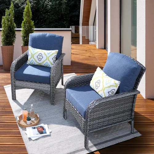 Miniatura 9 de ovios Juego de muebles de 2 piezas para patio, 2 sillas de mimbre de ratán, con respaldo alto y cómodos cojines, para todo tipo de clima, exteriores