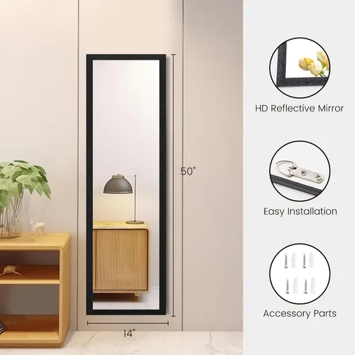 Miniatura 3 de Beauty4U Espejo de Pared de Cuerpo Entero - A Prueba de Explosiones, Rectangular con Marco Flotante para Decoración de Habitaciones, 50" x 14", Negro