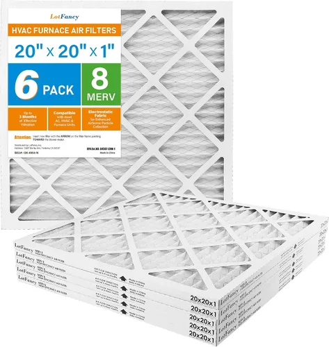 LotFancy Filtro de aire MERV 8 de 20 x 20 x 1, paquete de 6 unidades, tamaño real: 19.75 x 19.75 x 0.75 pulgadas, horno plisado electrostático y