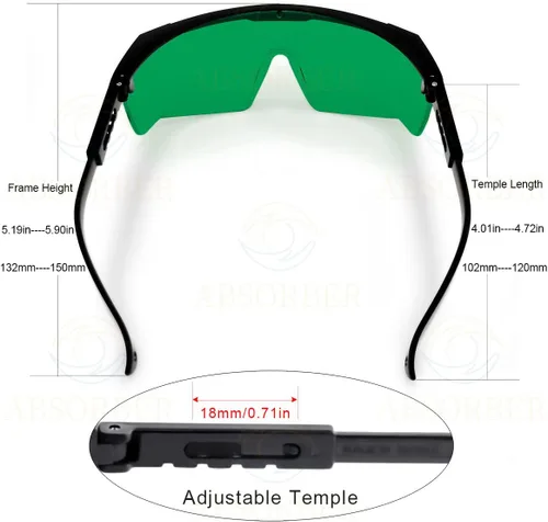 ABSORBER Gafas de seguridad láser UV y rojas para 405 nm, 445 nm, 650 nm y luz láser infrarroja para depilación, protección ocular con montura